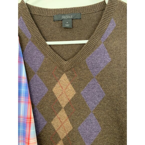 Lot Of Two Mens Medium Plaid Button-Up Shirt & Argyle Sweater 8878 - Picture 9 of 15